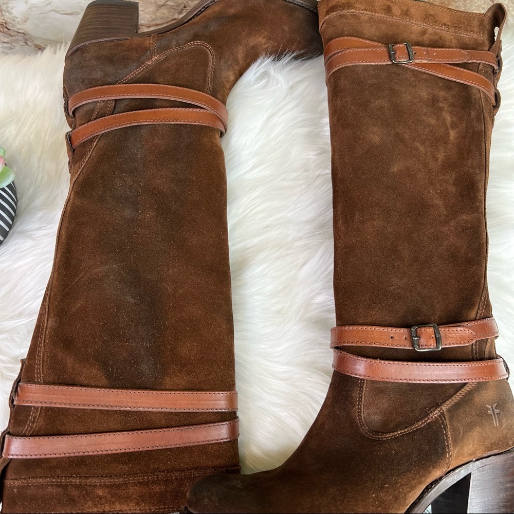 FRYE Oiled Brown Leather Classic Jane Heritage Strappy Boots, 6.5B - Picture 5 of 14